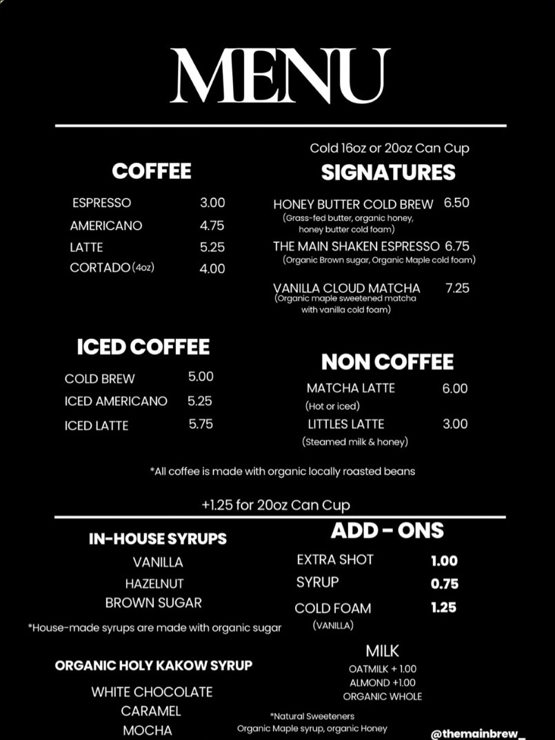 Printed menu