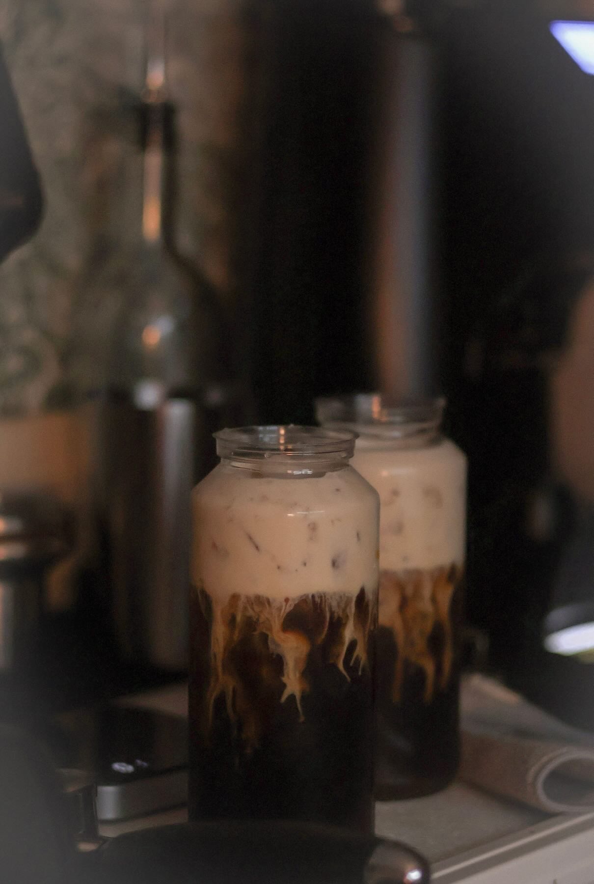 Layered espresso pour into a can